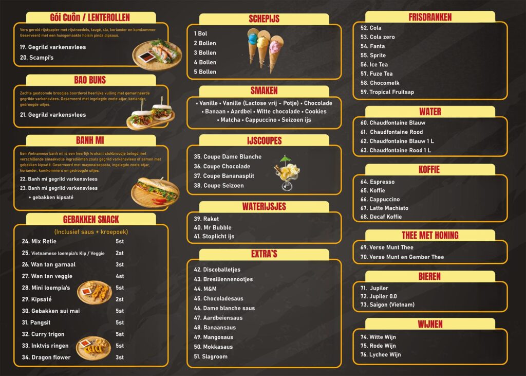 Restaurantmenu Pho Retie